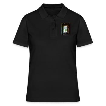 Urbex Photography | Buntes Fenster mit Baum - Frauen Polo Shirt - Schwarz - Vorne - Ailine (174cm)