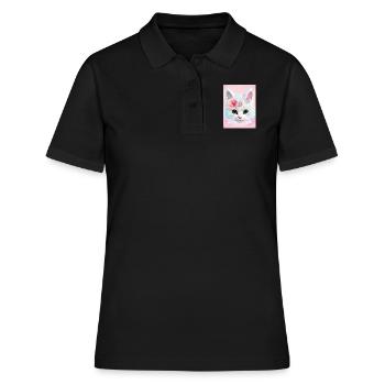 Weiße Katze - Frauen Polo Shirt - Schwarz - Vorne - Ailine (174cm)