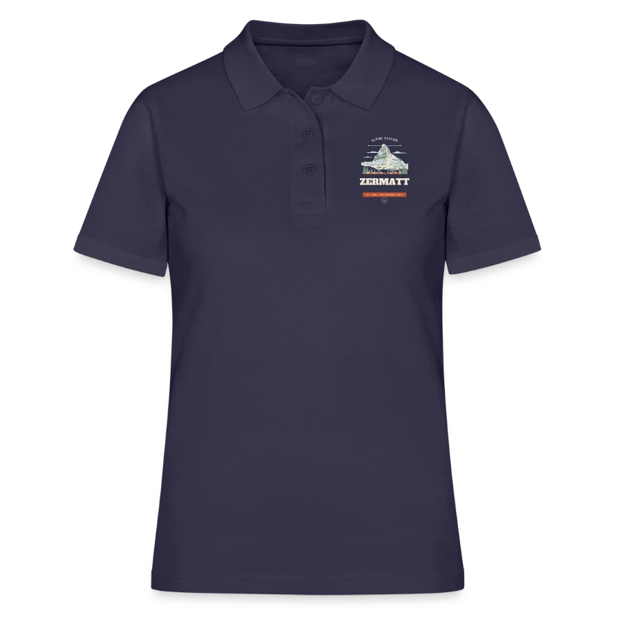 Zermatt badge on a women's polo shirt, navy