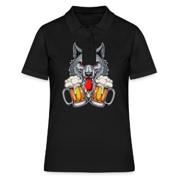 03 Party Wolf deux litres de bière pour trinquer Cheers - Polo Femme - noir - Devant - Ailine (174cm)