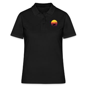 Katze Vogel Auf Baum Retro Vintage Sonnenuntergang - Frauen Polo Shirt - Schwarz - Vorne - Ailine (174cm)