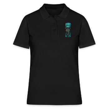 Dérive azur : conception de méduse cyan - Polo Femme - noir - Devant - Ailine (174cm)