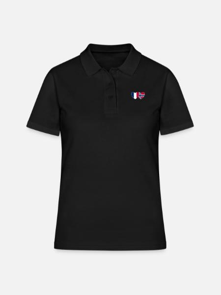 France Norvège Drapeau Cœur - Polo Femme - noir
