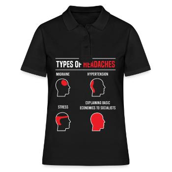 Types de maux de tête - économie de base dicton drôle - Polo Femme - noir - Devant - Ailine (174cm)