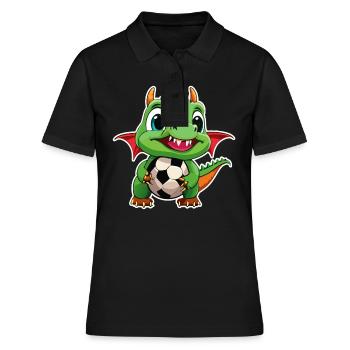 02 Baby Drache mit Fussball Kinderbild lustig - Frauen Polo Shirt - Schwarz - Vorne - Ailine (174cm)