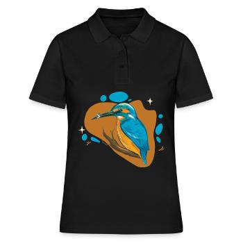 Eisvogel auf Ast mit Fisch in Schnabel - Frauen Polo Shirt - Schwarz - Vorne - Ailine (174cm)