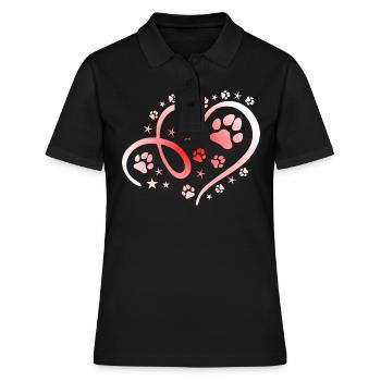 Herz mit Pfötchen und Sternen - Frauen Polo Shirt - Schwarz - Vorne - Ailine (174cm)