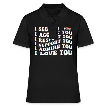 Stolzer Verbündeter: Ich akzeptiere, respektiere, unterstütze, bewundere, - Frauen Polo Shirt - Schwarz - Vorne - Ailine (174cm)