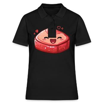 Süßes Steak mit Kulleraugen - Frauen Polo Shirt - Schwarz - Vorne - Ailine (174cm)