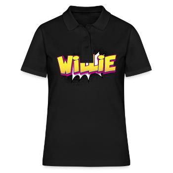 Willie Benutzerdefinierter Name Comic-Stil Pop-Art, - Frauen Polo Shirt - Schwarz - Vorne - Ailine (174cm)