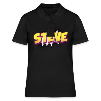 Steve Benutzerdefinierter Name Comic Book Stil Pop Art, Steve - Frauen Polo Shirt - Schwarz - Vorne - Ailine (174cm)
