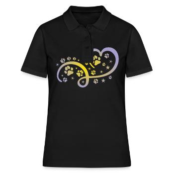 Herz mit Pfötchen und Sternen - Frauen Polo Shirt - Schwarz - Vorne - Ailine (174cm)