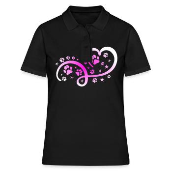 Herz mit Pfötchen und Sternen - Frauen Polo Shirt - Schwarz - Vorne - Ailine (174cm)