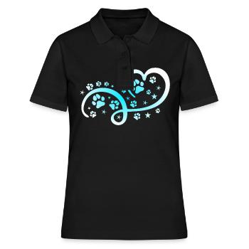 Herz mit Pfötchen und Sternen - Frauen Polo Shirt - Schwarz - Vorne - Ailine (174cm)