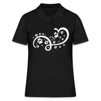 Herz mit Pfötchen und Sternen - Frauen Polo Shirt - Schwarz - Vorne - Ailine (174cm)