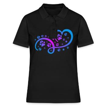 Herz mit Pfötchen und Sternen - Frauen Polo Shirt - Schwarz - Vorne - Ailine (174cm)