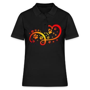 Herz mit Pfötchen und Sternen - Frauen Polo Shirt - Schwarz - Vorne - Ailine (174cm)