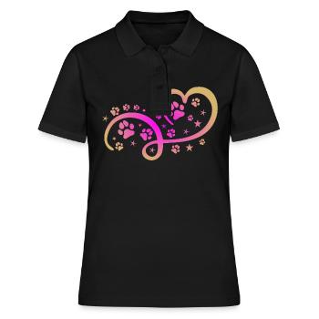 Herz mit Pfötchen und Sternen - Frauen Polo Shirt - Schwarz - Vorne - Ailine (174cm)
