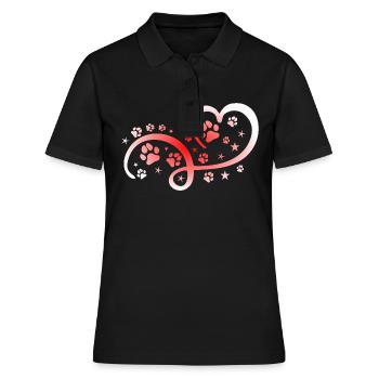 Herz mit Pfötchen und Sternen - Frauen Polo Shirt - Schwarz - Vorne - Ailine (174cm)