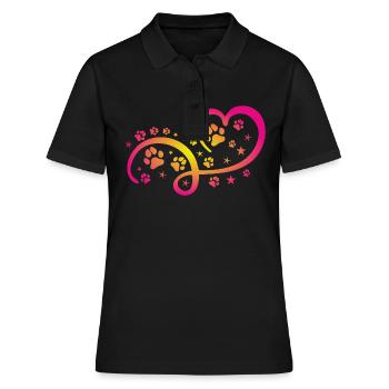 Herz mit Pfötchen und Sternen - Frauen Polo Shirt - Schwarz - Vorne - Ailine (174cm)