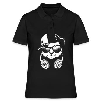 Panda mit Kopfhörer und cooler Sonnen Brille - Frauen Polo Shirt - Schwarz - Vorne - Ailine (174cm)