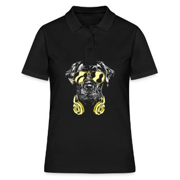 Chien avec casque, casquette et lunettes de musique cool - Polo Femme - noir - Devant - Ailine (174cm)