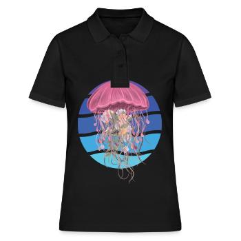 Ozean-Quallen-Kunst-Ozean-Leben-Unterwasserseetier - Frauen Polo Shirt - Schwarz - Vorne - Ailine (174cm)