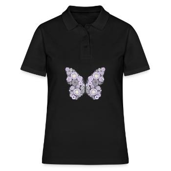 Schmetterling aus Blumen Insekt Schwarm Falter - Frauen Polo Shirt - Schwarz - Vorne - Ailine (174cm)
