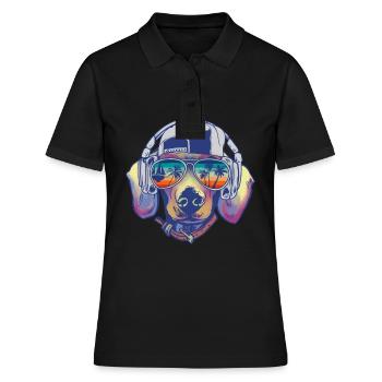 Hund mit cooler Sonnen Brille für Urlauber - Frauen Polo Shirt - Schwarz - Vorne - Ailine (174cm)