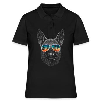 Hund mit cooler Sonnen Brille für Urlauber - Frauen Polo Shirt - Schwarz - Vorne - Ailine (174cm)
