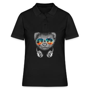 Frettchen mit cooler Sonnen Brille für Urlauber - Frauen Polo Shirt - Schwarz - Vorne - Ailine (174cm)