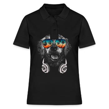 Hund mit cooler Sonnen Brille für Urlauber - Frauen Polo Shirt - Schwarz - Vorne - Ailine (174cm)