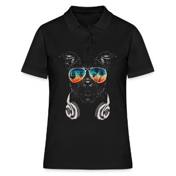 Hund mit cooler Sonnen Brille für Urlauber - Frauen Polo Shirt - Schwarz - Vorne - Ailine (174cm)