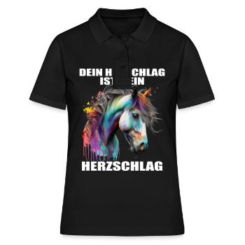 Pferde Herzschlag Reiten Hufe Hufeisen Herz Pony - Frauen Polo Shirt - Schwarz - Vorne - Ailine (174cm)