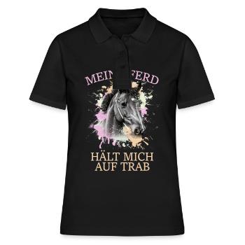 Mein Pferd hält mich auf Trab - Frauen Polo Shirt - Schwarz - Vorne - Ailine (174cm)