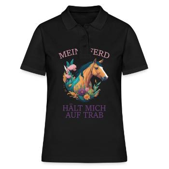 Mein Pferd hält mich auf Trab - Frauen Polo Shirt - Schwarz - Vorne - Ailine (174cm)