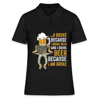Humour du budget de la bière : fauché mais heureux - Polo Femme - noir - Devant - Ailine (174cm)