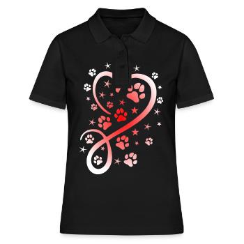 Herz mit Pfötchen und Sternen - Frauen Polo Shirt - Schwarz - Vorne - Ailine (174cm)