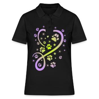 Herz mit Pfötchen und Sternen - Frauen Polo Shirt - Schwarz - Vorne - Ailine (174cm)