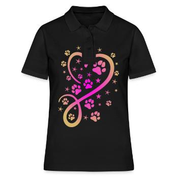 Herz mit Pfötchen und Sternen - Frauen Polo Shirt - Schwarz - Vorne - Ailine (174cm)