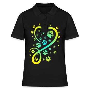 Herz mit Pfötchen und Sternen - Frauen Polo Shirt - Schwarz - Vorne - Ailine (174cm)