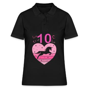 10th birthday girl ten 10 years horse Unicorn - Women's Polo Shirt - black - Front - Ailine (174cm)