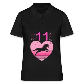 11ème anniversaire fille onze 11 ans cheval Licorne - Polo Femme - noir - Devant - Ailine (174cm)