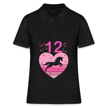 12 birthday girl twelve 12 years horse Unicorn - Women's Polo Shirt - black - Front - Ailine (174cm)