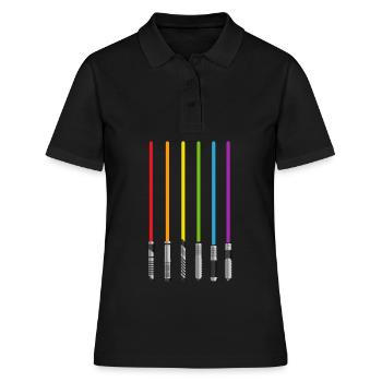 LGBT Regenbogen Lichtschwert - Frauen Polo Shirt - Schwarz - Vorne - Ailine (174cm)