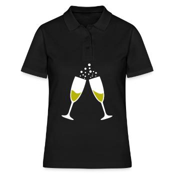 Sekt Wein Weinglas - Frauen Polo Shirt - Schwarz - Vorne - Ailine (174cm)