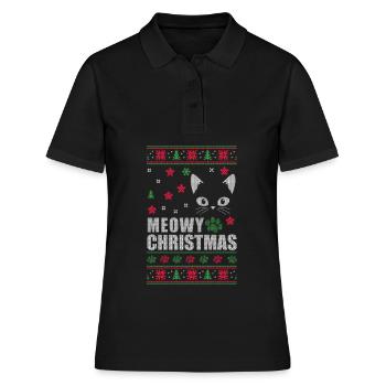 Ugly Christmas Katze Weihnachten Advent - Frauen Polo Shirt - Schwarz - Vorne - Ailine (174cm)