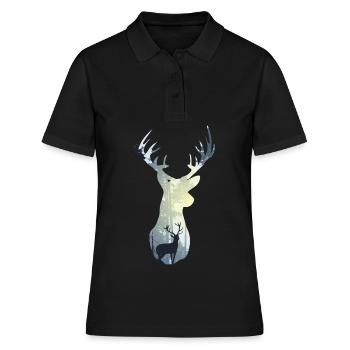 Hirsch Geweih Wald Reh Rotwild Rentier - Frauen Polo Shirt - Schwarz - Vorne - Ailine (174cm)