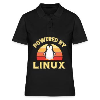 Alimenté par Linux Rétro Vintage Geek - Polo Femme - noir - Devant - Ailine (174cm)