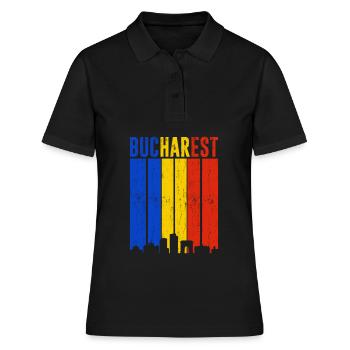 Bucharest Retro Vintage Romania Skyline - Women's Polo Shirt - black - Front - Ailine (174cm)